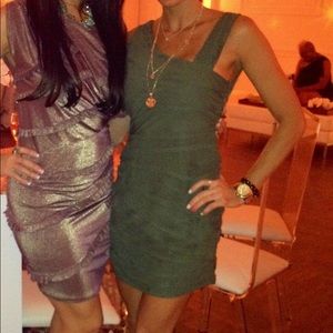 Christmas green dress/asymmetrical straps, ruched material hides bloating!